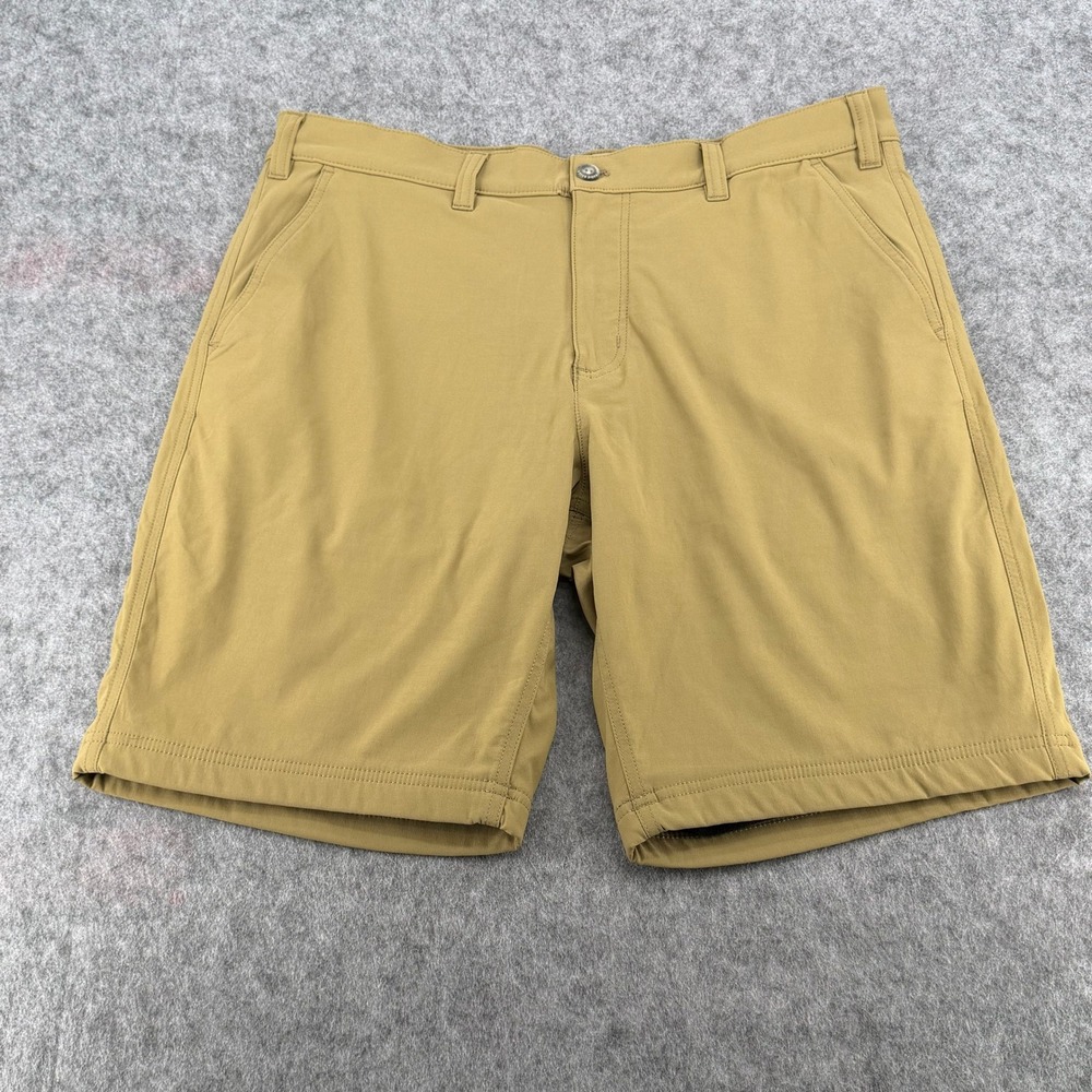 Eddie Bauer Travex Mens 36 Fleece Lined Shorts Tan Khaki Nylon Spandex Hiking